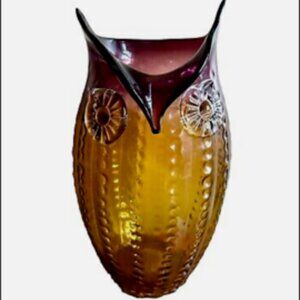 Pier 1 Art Verre Artisanal Owl Glass Vase 13" Owl Amber & Amethyst Ombre